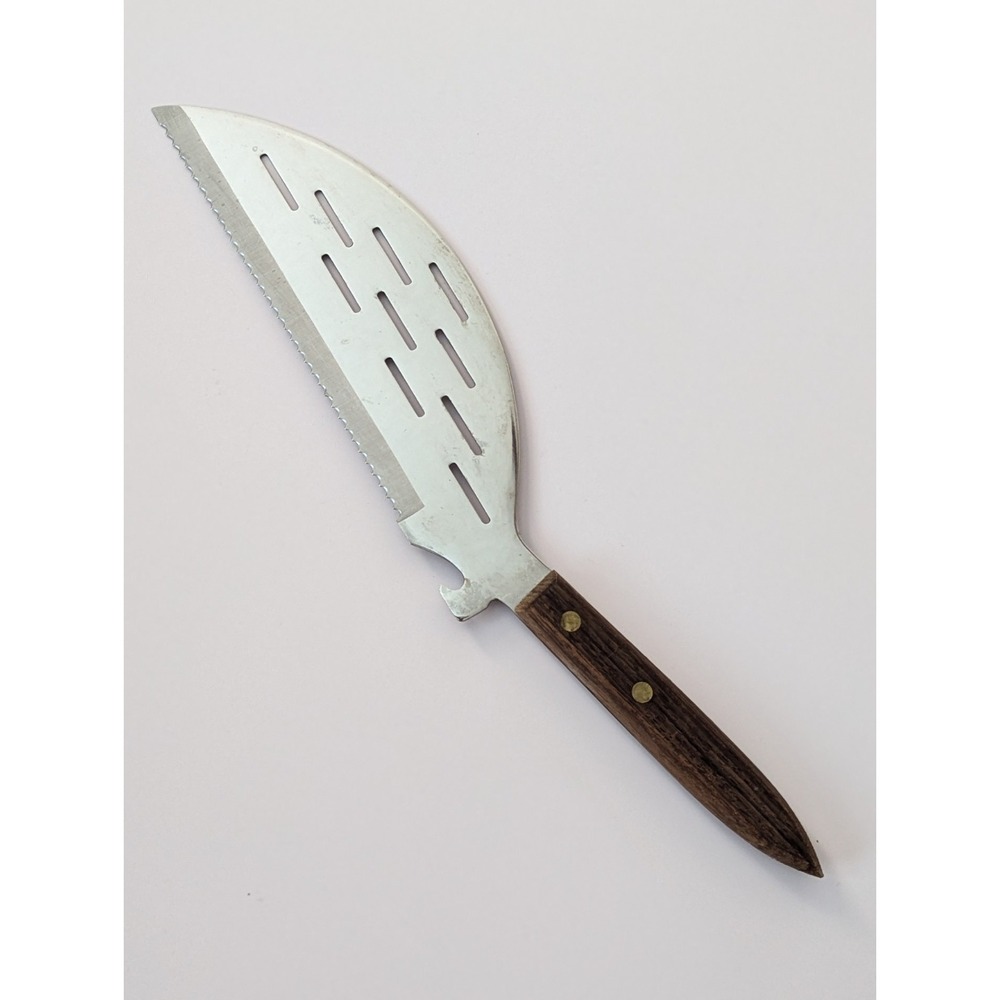Vintage MCM Serrated Knife Pot Strainer Combo Stainless 7.5" Knife & Opener